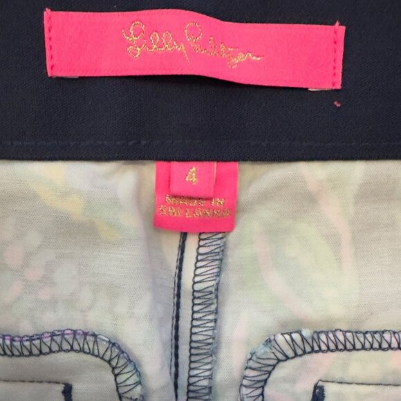 Lilly Pulitzer Kelly Stretch Pants Size 4 High Tide Navy She's Got Sol Floral - Picture 7 of 10